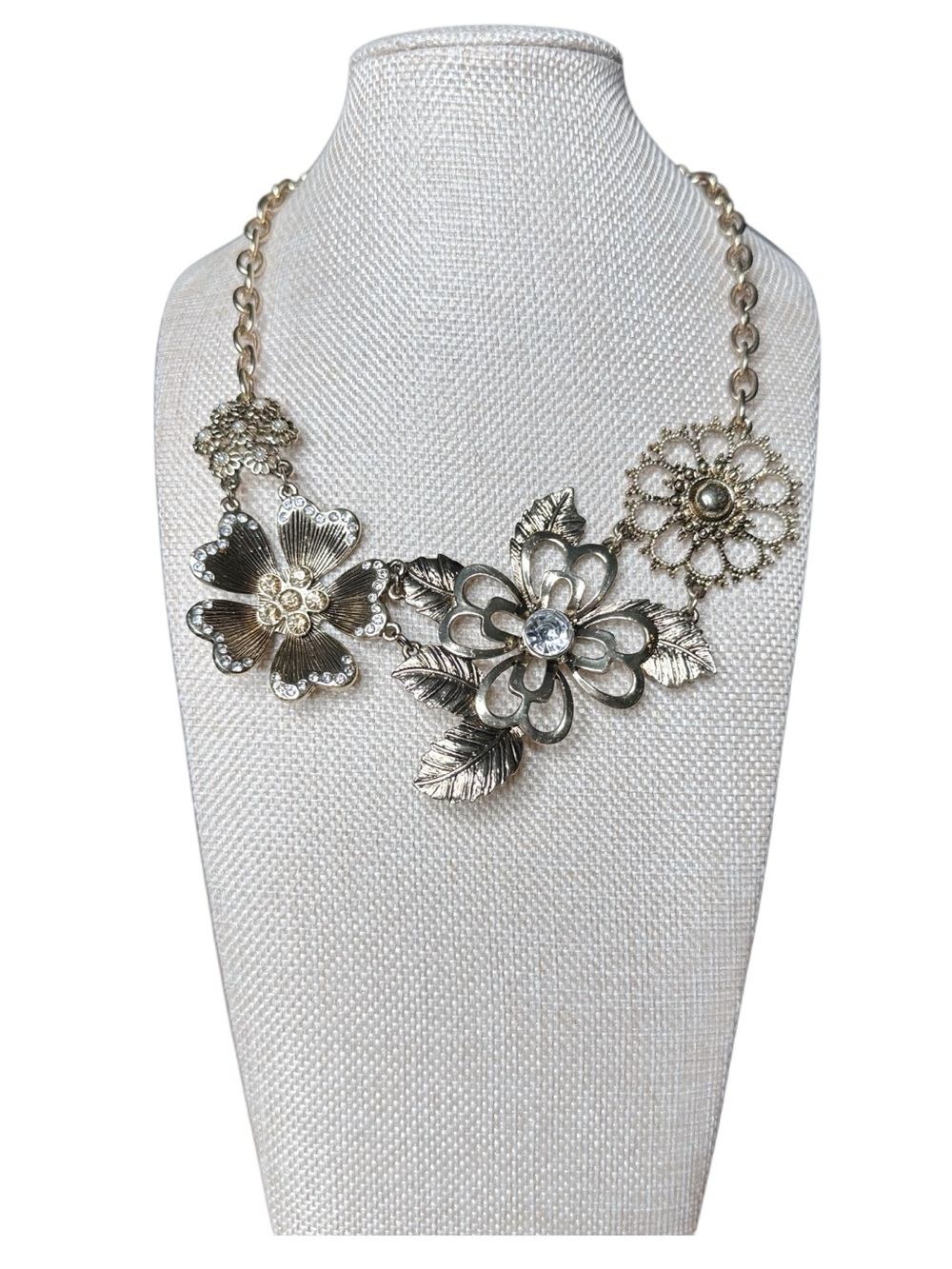 Floral Statement Necklace - Gold-Tone Flower Pendant